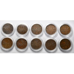 Set of 10 x 5 pennies 1938, Warsaw