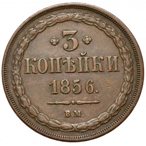 Russische Teilung, Alexander II, 3 Kopeken 1856 BM, Warschau