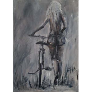 Alina Maslakova, Mit dem Fahrrad durch ein Feld, 2021