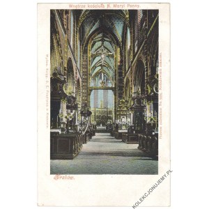 KRAKÓW. Wnętrze kościoła N. Maryi Panny, wyd. Friedlein