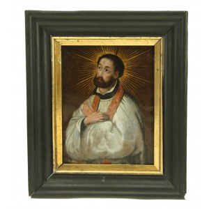 Saint of the Church- oil painting on copper plate, 17th century.