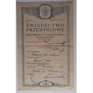 Kraków. Świadectwo Przemysłowe dla Przedsiębiorstwa Przemysłowego Kategorii VIII