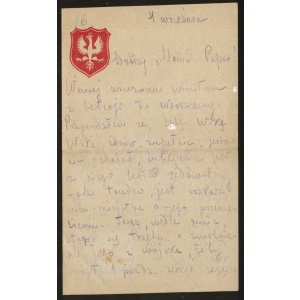 List żołnierski na papierze patriotycznym z orłem na czerwinej tarczy ok.1916 r.