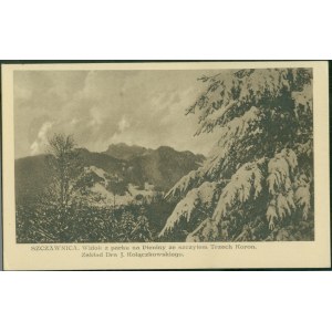 Szczawnica – Widok z parku na Pieniny ze szczytem Trzech Koron