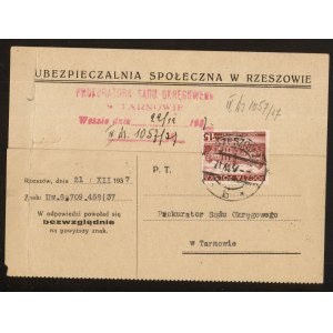 Rzeszów. Karta pocztowa Ubezpieczalni Społecznej 1937 r.