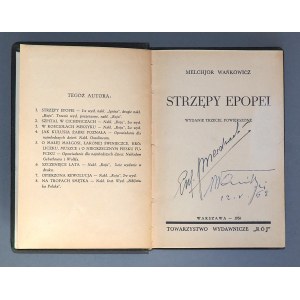 Wańkowicz, Strzępy epopei, Warszawa 1936 r. autograf Wańkowicza