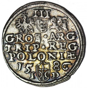 Stefan Batory, Trojak 1586 Olkusz, ligatura, R2