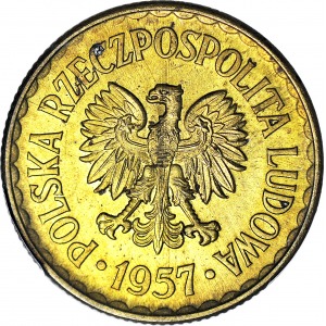 RR-, 1 złoty 1957 PRÓBA najrzadszej złotówki, MOSIĄDZ, nakład 100 szt.