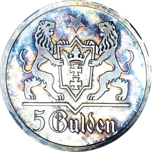 RRR-, KOLEKCJA LUSTRZANEK WMG, 5 guldenów 1927, BARDZO RZADKIE