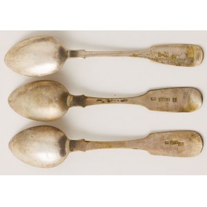THREE Spoons, Russian Empire, Ukraine, Chernihiv 1876-77 and Moscow, Ivan Alekseevich Alekseev, 1880