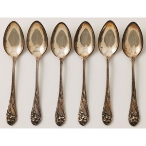 SIX spoons cut Irys (Secession), Poland, Warsaw, Fraget, 1896 - 1914