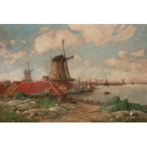 Michal Gorstkin-Wywiórski (1861 Warsaw - 1926 Berlin), Landscape with a windmill