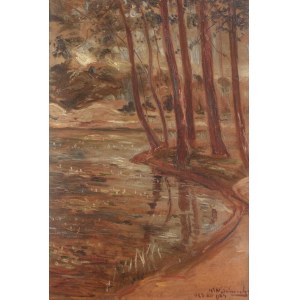Wincenty Wodzinowski (1866 Igołomnia bei Miechów - 1940 Kraków), Landschaft mit Fluss