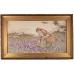 Aleksander Augustynowicz (1865 Iskrzynia - 1944 Warsaw), Girl collecting crocuses, 1937.