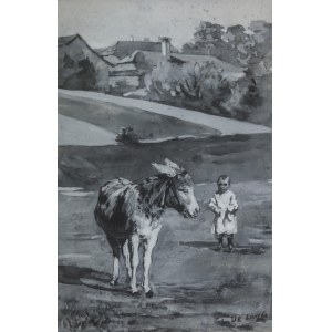 Stanisław Ludwik de Laveaux (1868 Jaronowice bei Jędrzejów-1894 Paris), Esel und Kind auf einer Wiese, 1889.