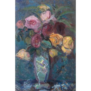 Zdzisław Przebindowski (1902 Kraków - 1986 there), Roses in a vase