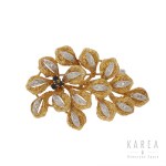 Brooch in the form of a stylized flower branch, contemporary