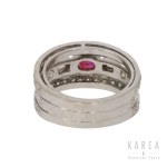 Triple ring with ruby and diamonds, contemporary