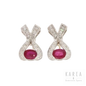 Earrings-studs with rubies and diamonds, 20th century.
