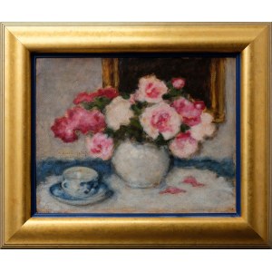 Alfons Karpinski, Stilleben mit einem Rosenstrauß und einer Porzellantasse