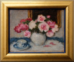 Alfons Karpiński, Martwa natura z bukietem róż i porcelanową filiżanką