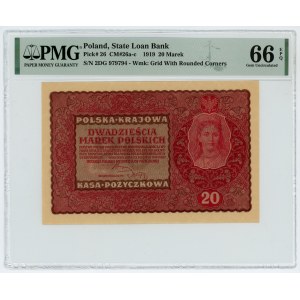 20 Polish marks 1919 - 2nd series DG - PMG 66 EPQ