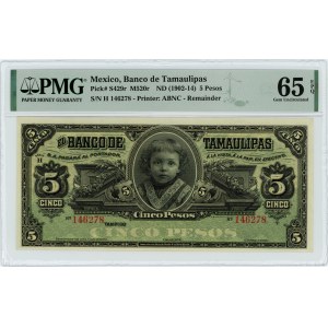 MEXICO CITY - Mexico Banco de Tamaulipas 5 Pesos 1902 - 1914 (ND) - PMG 65 EPQ