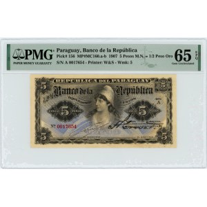 PARAGUAY - 5 Pesos 1907 - PMG 65 EPQ