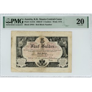 AUSTRIA - 5 guldenów 1866 - PMG 20 - RZADKA