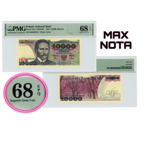10,000 PLN 1987 - series D - PMG 68 EPQ -MAX NOTA.