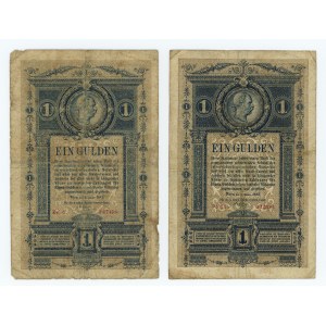 AUSTRIA - 1 guilder/forint 1882 - PI series, Ze - SET OF 2 PACKS