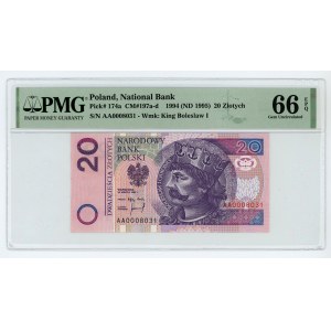 20 złotych 1994 - seria AA - PMG 66 EPQ