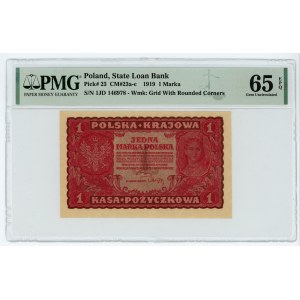 1 marka polska 1919 - I serja JD - PMG 65 EPQ