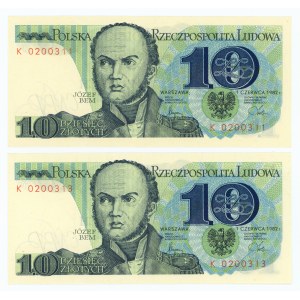 10 złotych 1982 - seria K - 2 sztuki