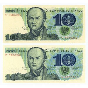 10 złotych 1982 - seria C i K - 2 sztuki