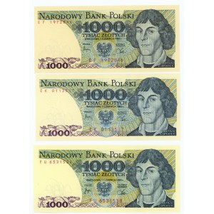 1000 złotych 1982 - seria EF, EK i FU - 3 sztuki