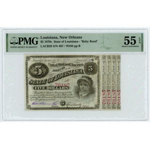 USA - $5 1870 - Baby Bond - PMG 55 EPQ - RARE ITEM WITH RED NUMBERING.
