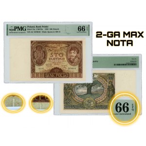 100 złotych 1932 - seria AC - PMG 66 EPQ - dodatkowy znak wodny kreski na dole