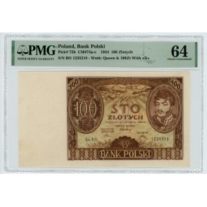 100 zloty 1934 - BO series - additional mark +X+ - PMG 64