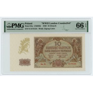 10 złotych 1940 - London Counterfeit - seria N - PMG 66 EPQ