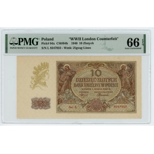 10 złotych 1940 - London Counterfeit - seria L. - PMG 66 EPQ