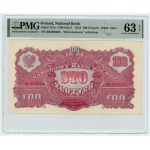 100 złotych 1944 - seria BK - obowiązkowe - wys. cyfr. 4,13 mm - PMG 63 EPQ - RZADKOŚĆ