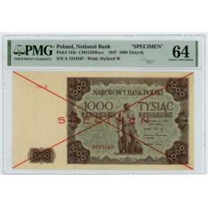 1000 złotych 1947 - SPECIMEN - seria A - PMG 64