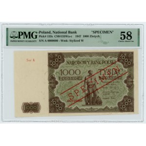 1000 złotych 1947 - SPECIMEN - seria A - PMG 58 - AKCEPT