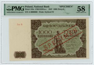1000 złotych 1947 - SPECIMEN - seria A - PMG 58 - AKCEPT