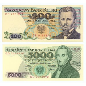 200 złotych 1986 i 5000 złotych 1988 - 2 sztuki