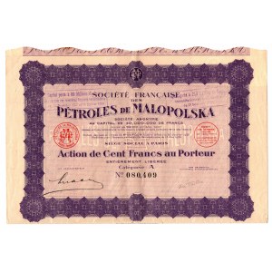 Societe Francaise des Petroles de Malopolska, action for 100 francs