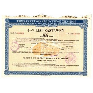 Towarzystwo Kredytowe Ziemskie in Warsaw - 4 1/2% mortgage bond for 88 zlotys 1936 -.