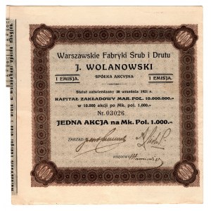 Warszawskie Fabryki Śrub i Drutu J. WOLANOWSKI, Ausgabe1, 1,000 mkp