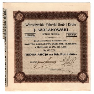 Warszawskie Fabryki Śrub i Drutu J. WOLANOWSKI, Emisja1, 1.000 mkp